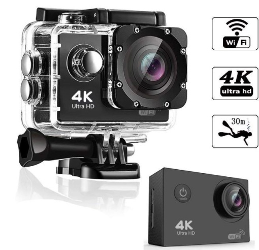 Cameră Video Sport, Action Camera, 4K Ultra HD, 16 Mp, Wifi, Waterproof 30 metri, LCD 2" + Accesorii Prindere Cadou - Flytec™