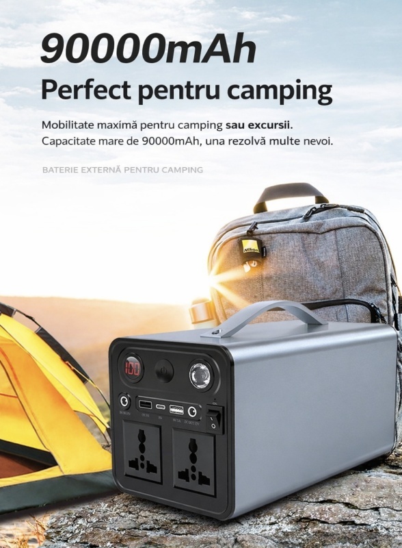 Stație de alimentare portabilă 300W pentru laptop, camping și panou solar - DenisNetwork