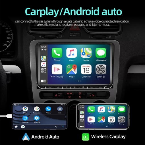 Навигация Volkswagen|Skoda|Seat с Android 11, CarPlay 2GB RAM 32 GB ROM, 9-инчов екран, предназначена за Golf 5, Golf 6, Jetta, Passat B6, CC, B7, Polo, Tiguan, Touran, Skoda, Seat - Img 9