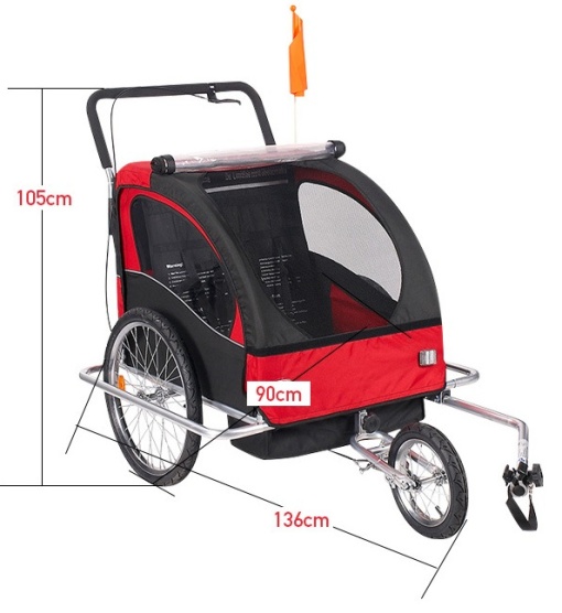 2 in 1 bicycle trailer, children's / small animal stroller with inflatable wheels - Img 3