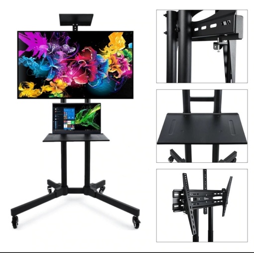 Stand/Stativ/Suport 3 în 1 pentru TV de 32"-65" + Laptop + Cameră web, cu roți blocabile, utilizare la ședințe, prezentări, petreceri etc.