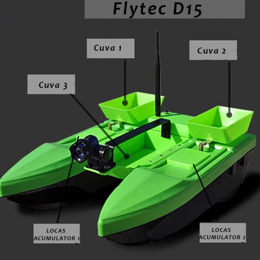 Boat/Model fishing boat planted and baited with Flytec D15 remote control, 3 tanks, 2 motors, 2x 5200mAh batteries - Img 9