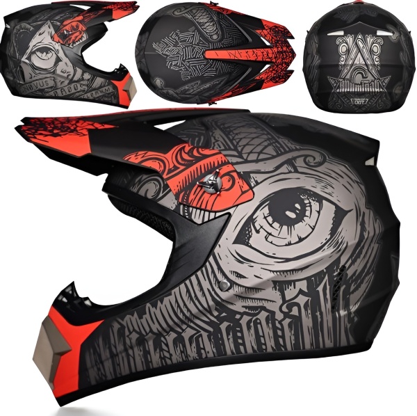 Cască cross ventilată cu accesorii incluse ochelari mănuși cagula pentru motocross și ATV rezistență ridicată - Flytec™