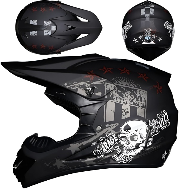 Casca Cross Dark Skull vedere multipla design negru cu craniu pentru Enduro si ATV - Flytec™