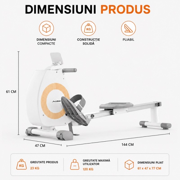 Foldable Magnetic Rowing Machine, 8 Resistance Levels, Dedicated App, Tablet Holder, Aluminum Rail - Img 7