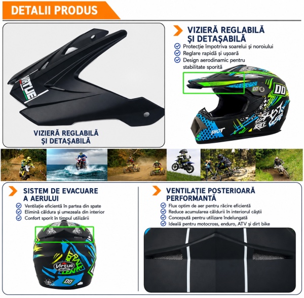 HyperX Ride Cross Helmet Set with Gloves, Goggles, Balaclava and Wall Mount for Motorcycles, Enduro, ATV, Bicycle - Flytec™ - Img 4