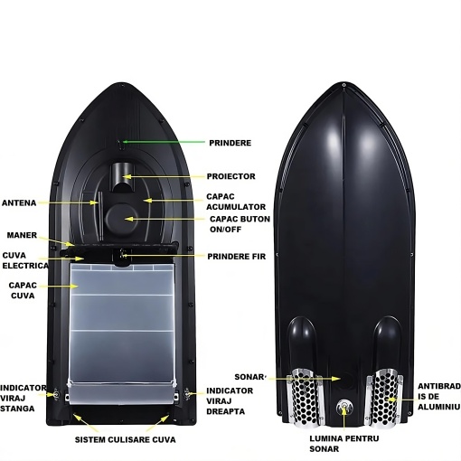 Navomodel boat with sonar and GPS, electric rudder, JABO 2BG, dual engines, under-boat lights and spotlight, aluminum anti-skid, 10A/3.7V Li-Ion battery, speed 60 m/minute, distance 1000 m - Img 2