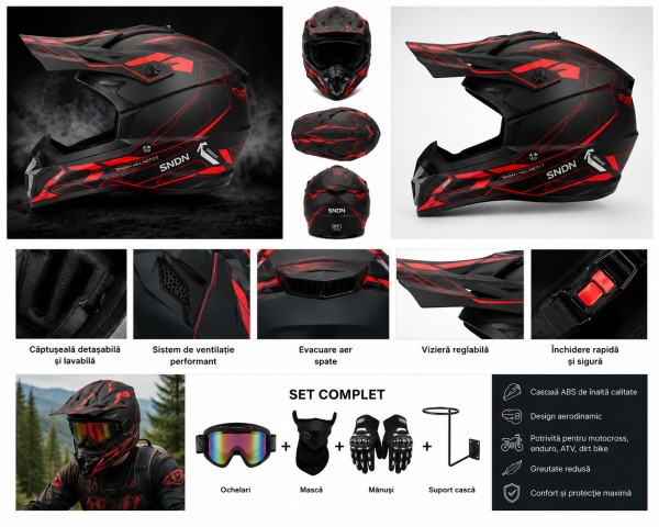 RedLine Moto Cross Helmet Set with Gloves, Goggles, Balaclava and Wall Mount for Motorcycles, Dirt Bike, Enduro, Atv, Size S, M, L, XL - Flytec - Img 5
