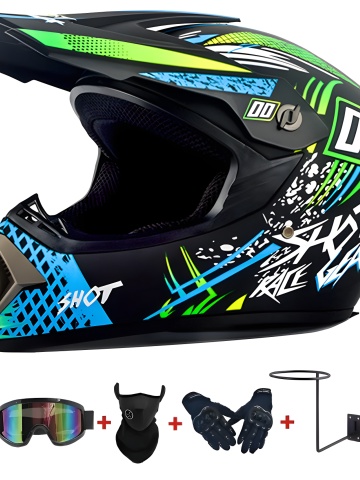 Комплект каска HyperX Ride Cross с ръкавици, очила, балаклава и стенен монтаж за мотоциклети, ендуро, ATV, велосипед - Flytec™