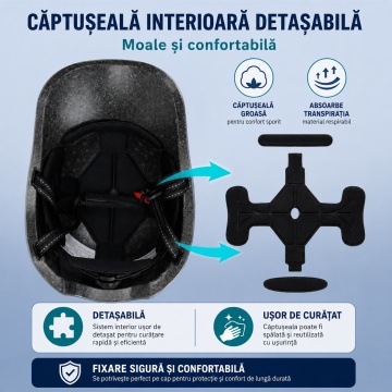 Cască de protecție gri cu cozoroc, căptușeală interioară detașabilă