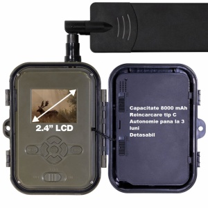 Cameră de vânătoare 36Mp cu SIM și TUYA (Transmite live pe telefon), Acumulator 8000Mah, ecran propriu - supraveghere proprietați, păduri, spații izolate - Img 4
