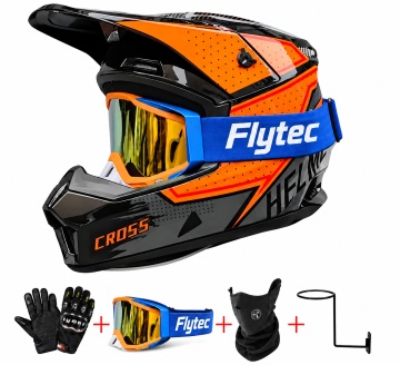 Cască Full Face Motocross pentru ATV, Enduro și Off-Road, cu Ochelari și Accesorii Flash X Flytec