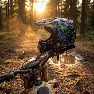 Cască moto cross și ATV Blaze FX pe ghidonul motocicletei
