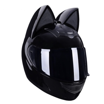 Cască Moto Damă Integrală Full Face Neagră cu Urechi de Pisică și Vizieră Rabatabilă - Motocicletă, Scuter, ATV, Fete, S-L - Flytec™