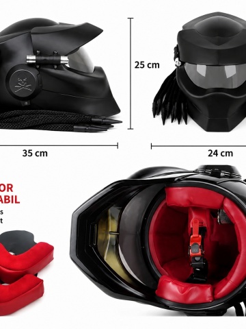 Cască Moto Predator Full Face cu Vizieră Fumurie, Ochelari de Soare Integrați, Lumină LED și Interior Detașabil pentru Motocicletă, ATV și Enduro Flytec - Img 8