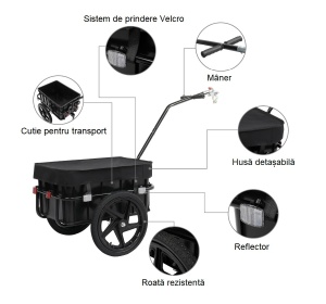 Detachable bicycle trailer, cargo trolley, steel frame, reflective elements, black - Img 2