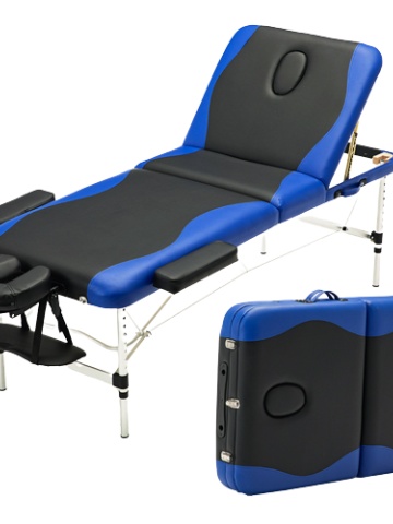 Masă masaj premiun, 220 cm x 70 cm cu înălțime reglabilă, Pat masaj ușor, din aluminiu, cu 3 zone, portabil cu husă și toate accesoriile, SPA, cosmetică, tatuaje, aplicare gene