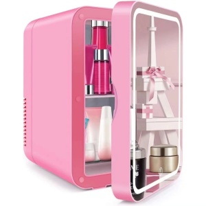 Mini frigider de 8L cu oglinda si lumina LED, cosmetice cu funcție de încălzire/răcire, farduri, fonduri de ten, creme, ruj sau seturi de Make Up Beauty - Img 1