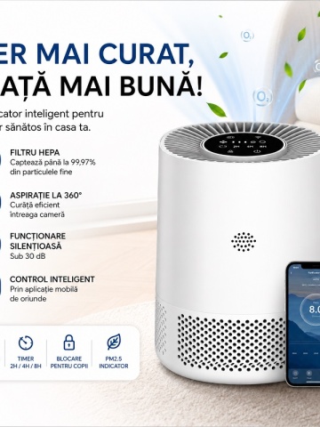 Purificator Aer Filtru HEPA cu WiFi – Elimină 99,97% din Praf, Polen, Fum, Păr de Animale - Img 3