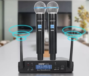 Set 2 microfoane Shure, profesionale, wireless UHF -GLXD4 cu afișaj LCD - Microfon concerte / ședințe / evenimente - Img 3