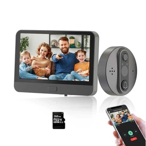 Sonerie video inteligenta WiFi cu unitate interioara LCD, acumulator, compatibila Tuya - Img 1