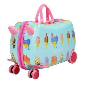 Troler Ride-On Pentru Copii Ice Cream, Valiza cu 4 roti directionale , Curea Transport, Suport Picioare, 28L, Greutate maxima 30kg, Turcoaz - Img 3