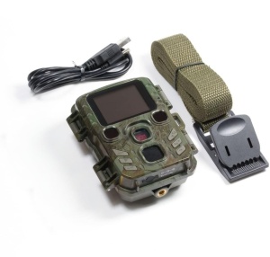 Мини ловна камера, 24 мегапиксела, Bluetooth, 1296P HD видео, инфрачервено нощно виждане, водоустойчивост IP65, ъгъл на заснемане 90°, 2-инчов LCD екран, USB, компактна и преносима, камуфлажен цвят