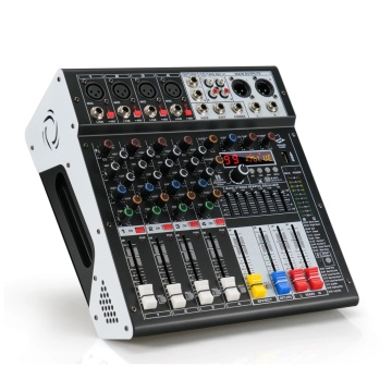 Consolă mixaj audio profesională DenisNetwork Tonsil MP-4 cu 4 canale, egalizator 7 benzi și intrări XLR pentru microfoane – mixer DJ karaoke