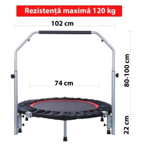 102 cm fitness trampoline with adjustable handle for adults and children, 120 kg, cardio training at home - Img 7