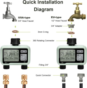 Automatic irrigation controller, 2 independent zones, large screen, metal joint, double outlet for sprinklers, drippers - Img 4