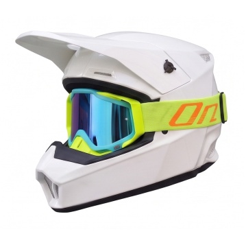 Cască cross și ATV full face albă cu ochelari verde neon incluși