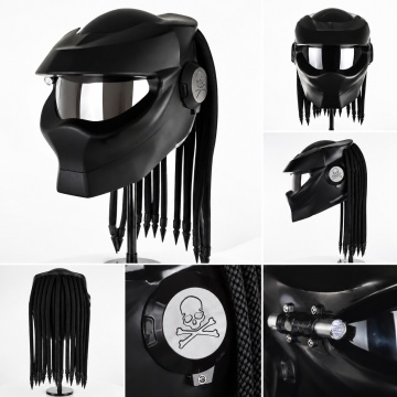 Cască Moto Integrală Predator Full Face cu Vizieră Fumurie, Ochelari de Soare Integrați și LED - Motocicletă, Scuter, ATV, M-XL - Flytec™