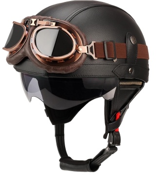 Cască Moto Retro cu Ochelari și Vizieră de Soare – Confort și Stil pentru Motocicletă, Scuter și Chopper - Img 1