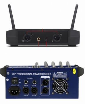 Pachet complet pentru performanțe audio : Mixer cu amplificare de 2x250W și 2 microfoane Shure GLXD4