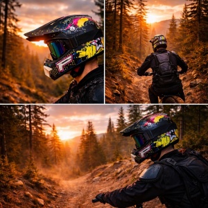 Cască moto cross și ATV Rebel MX - colaj cu motociclist pe traseu enduro