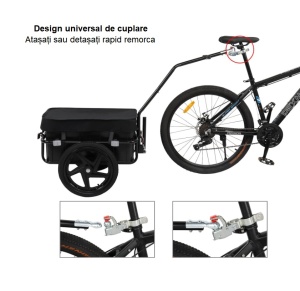 Detachable bicycle trailer, cargo trolley, steel frame, reflective elements, black - Img 3