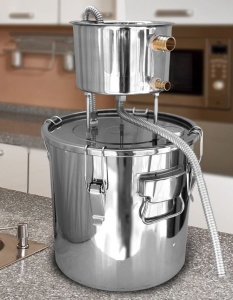 Distilator Alcool, Capacitate 22 Litri, din Otel Inoxidabil, Pompa de Apa si tub de Cupru, Set pentru productia acasa de Whisky, Vin si Brandy, Apa distilata, Termometru Incorporat - Img 5