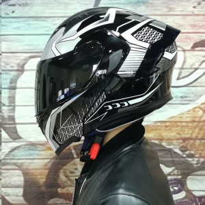 Full Face Flip Up Motorcycle/Scooter Helmet With Double Visor – Black/White Sport Design, Modular Folding System - Img 3