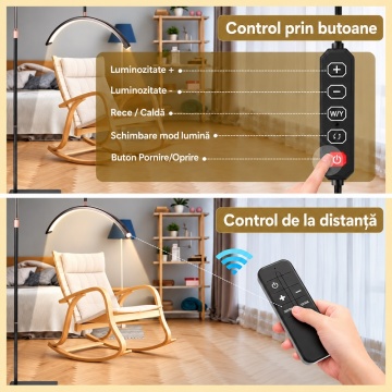 Lampă Semilună LED Profesională MoonLight 60 cm, 40W, Lumină Reglabilă, Telecomandă și Suport Telefon – Manichiură, Gene, Cosmetică - Img 7