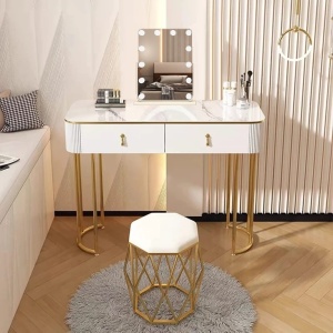 Make-up table with Hollywood mirror, with stork's nest chair with 2 white drawers, the ideal solution for impeccable makeup at home - AlpinCool™