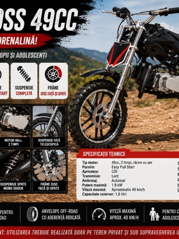 Mini Motocicletă Cross 49cc pe Benzină OFF-ROAD - Dirt Bike Off-Road cu Motor în 2 Timpi și Pornire Easy Start (Motocross) - Img 2