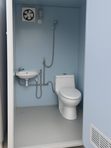 Modular toilet cabin for container - prefabricated complete bathroom with toilet, shower and sink, tiny house, office, construction site - DenisNetwork™ - Img 7