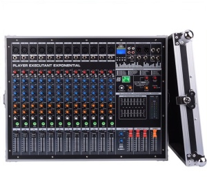 Professional 16-channel audio mixer, 1800W x 2, 12 microphone/instrument inputs, karaoke function, effects, bluetooth, USB/SD, LCD