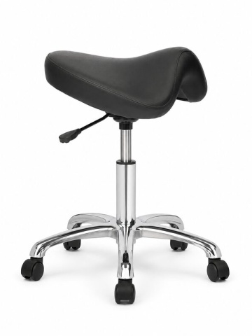 Scaun ergonomic tip șa cu bază cromată și înălțime reglabilă pentru salon