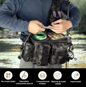 Rucsac Pescuit Multifuncțional, Geantă Impermeabilă pentru Unelte de Pescuit, Drumeții, Vânătoare, Umăr, Echipament Camping, Camuflaj - Img 8