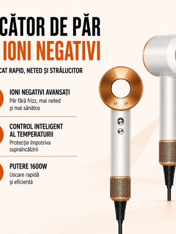 Uscător de păr profesional / Feon cu Ioni Negativi 1600W, uscare rapidă, păr neted fără electrizare - Img 4