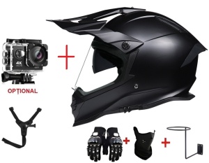 Мотоциклетна каска с пълно лице Black Rider, водоустойчива козирка, регулируема козирка, вградени слънчеви очила, ръкавици Bonus за приключения / туризъм / на пътя и офроуд / ендуро + качулка + стенен монтаж - Img 2
