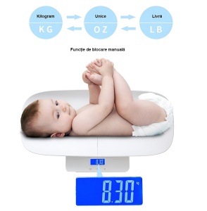 Cântar electronic multifuncțional, pentru bebeluși și copii, cu tavă de măsurare, ecran LCD, sarcină maximă 100kg - Img 4