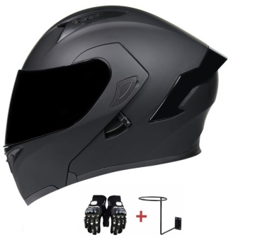 Cască moto modulară Black Night cu viziera închisă, mănuși și suport - Flytec™