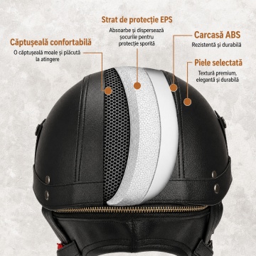 Cască Moto Retro cu Ochelari și Vizieră de Soare – Confort și Stil pentru Motocicletă, Scuter și Chopper - Img 8